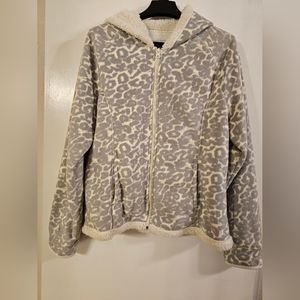 Vintage Faded Glory gray/white Sherpa, inner lined jacket with attached hood